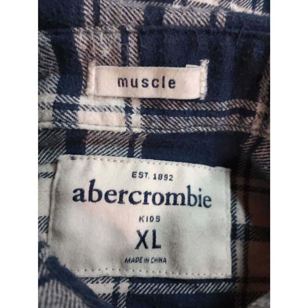 Abercrombie Shirt Boys Extra Large Blue Plaid Muscle Flannel Button Front Long S - Picture 5 of 7